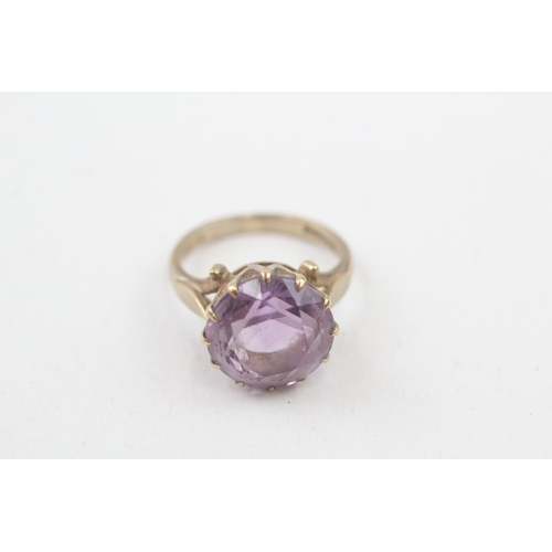 195 - 9ct gold vintage amethyst cocktail ring (4.3g) Size  K