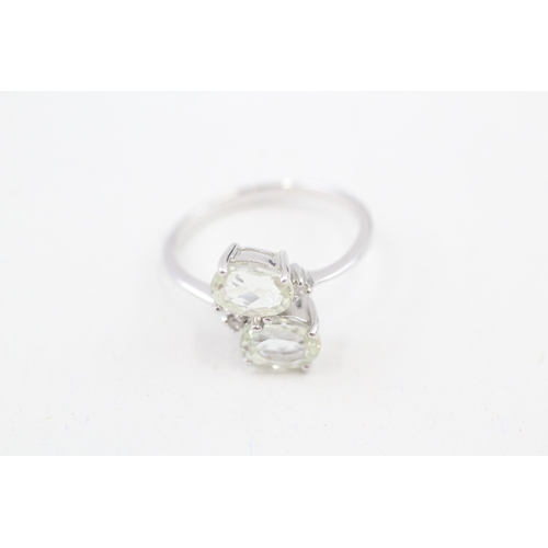 199 - 9ct white gold diamond & spodumene toi et moi ring (2.6g) Size  O