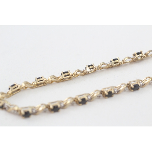 202 - 10ct gold sapphire and diamond tennis bracelet (6.2g)