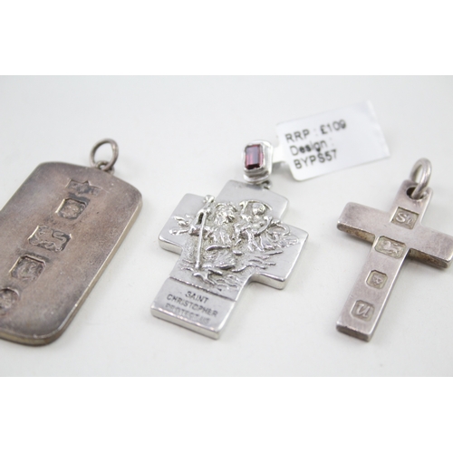 247 - Three silver pendants including St Christopher and ingots