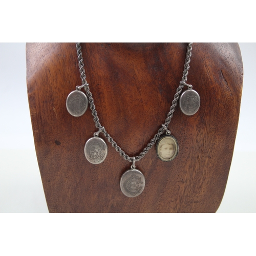 248 - Silver antique necklace with multi locket drops