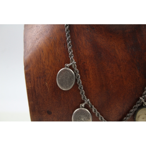 248 - Silver antique necklace with multi locket drops