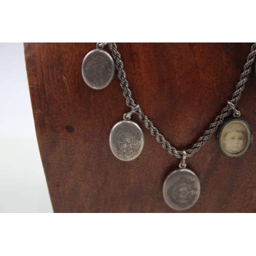 248 - Silver antique necklace with multi locket drops