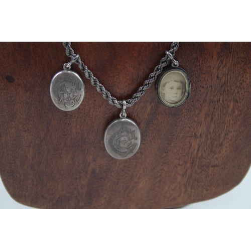 248 - Silver antique necklace with multi locket drops