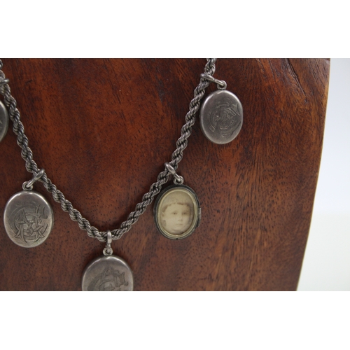 248 - Silver antique necklace with multi locket drops