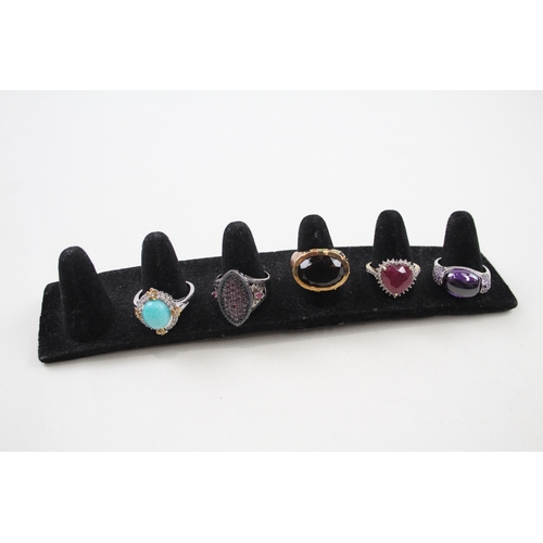 252 - Five silver gemstone rings including Ruby