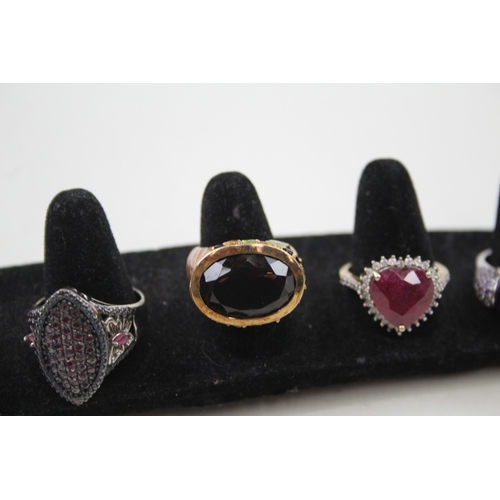 252 - Five silver gemstone rings including Ruby