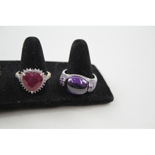 252 - Five silver gemstone rings including Ruby