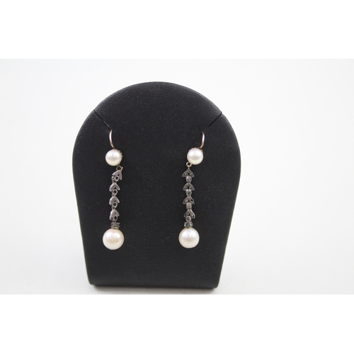 260 - Silver Art Deco simulated pearl drop earrings with 9ct gold hooks