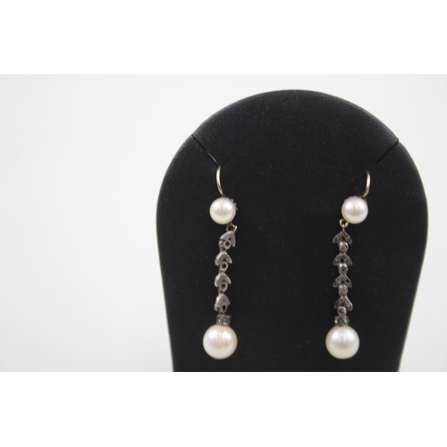 260 - Silver Art Deco simulated pearl drop earrings with 9ct gold hooks