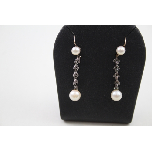 260 - Silver Art Deco simulated pearl drop earrings with 9ct gold hooks