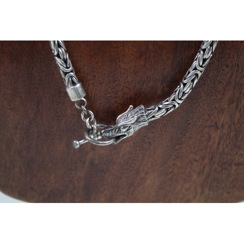 262 - Silver byzantine link necklace with dragon head clasp