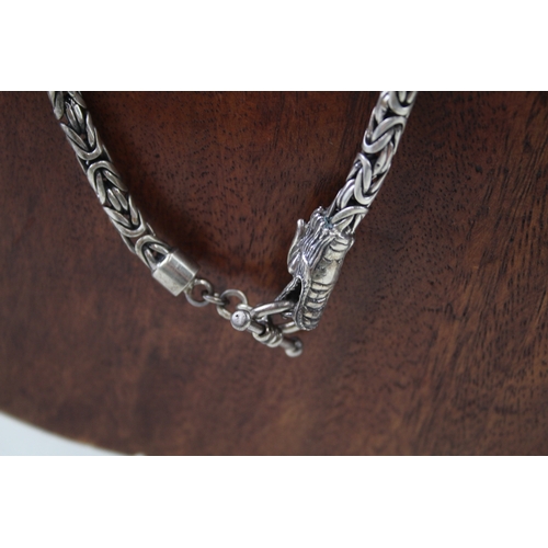 262 - Silver byzantine link necklace with dragon head clasp