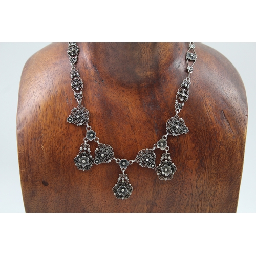 264 - Silver vintage filigree drop necklace