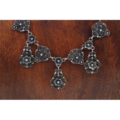 264 - Silver vintage filigree drop necklace