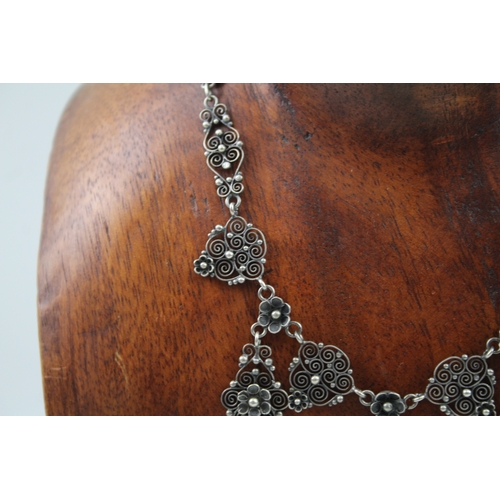 264 - Silver vintage filigree drop necklace