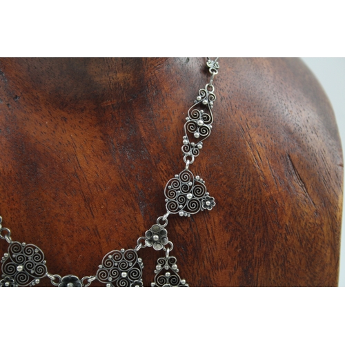 264 - Silver vintage filigree drop necklace