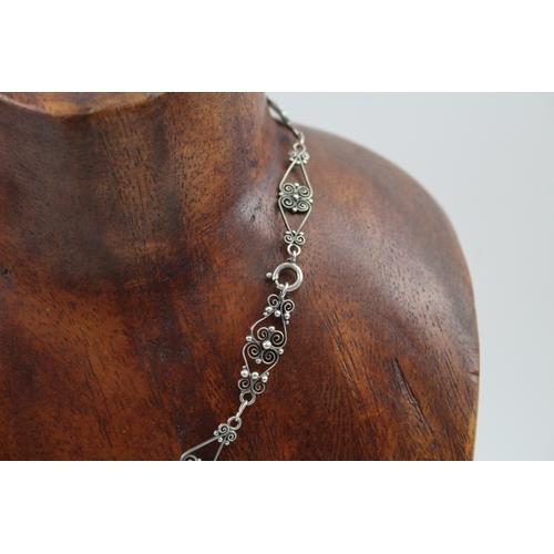 264 - Silver vintage filigree drop necklace