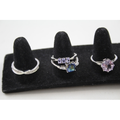 266 - A collection of silver gemstone rings including Diamond