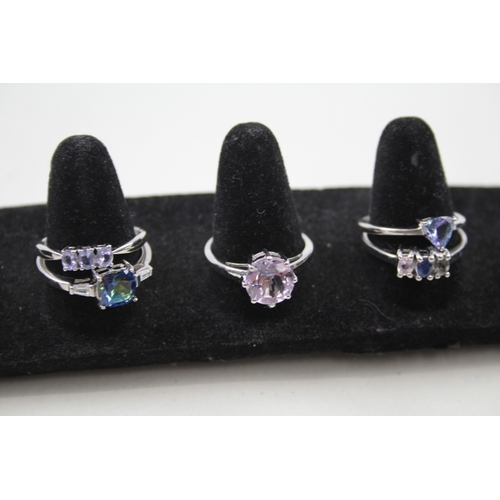 266 - A collection of silver gemstone rings including Diamond