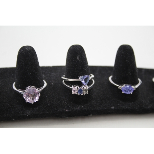 266 - A collection of silver gemstone rings including Diamond