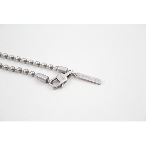 273 - Silver and leather dog tags on ball link chain by designer Emporio Armani