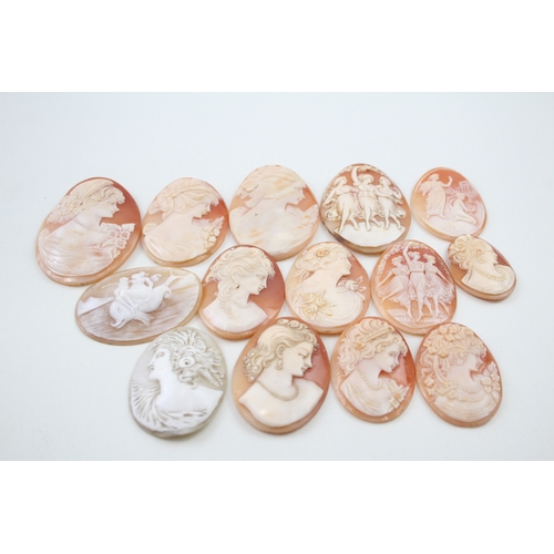 279 - A collection of carved shell panels including Venus on dolphin