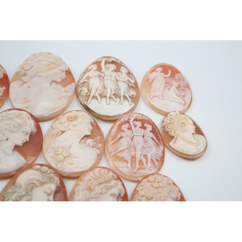 279 - A collection of carved shell panels including Venus on dolphin