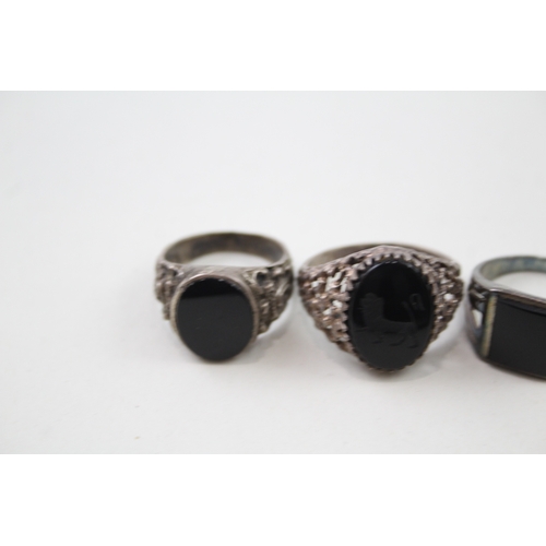 281 - Three silver Onyx rings including intaglio