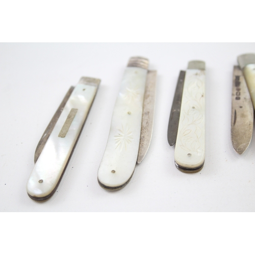 309 - 5 x Antique Hallmarked .925 Sterling Silver Fruit Knives w/ MOP Handles (74g)