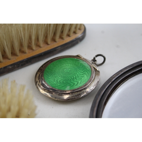 310 - 4 x Vintage Hallmarked .925 Sterling Silver Guilloche Enamel Vanity (358g)