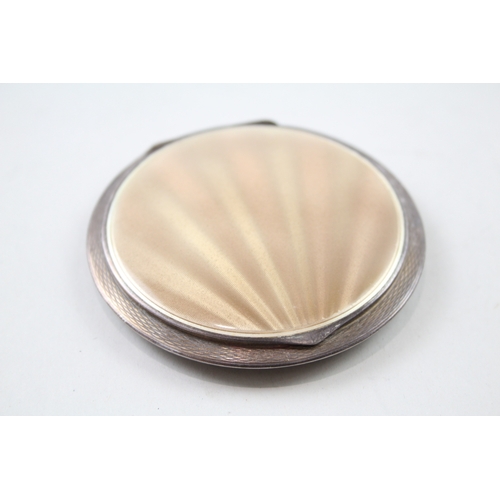 321 - Vintage 1936 Birmingham Sterling Silver Guilloche Enamel Vanity Compact (71g)