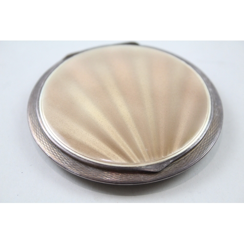 321 - Vintage 1936 Birmingham Sterling Silver Guilloche Enamel Vanity Compact (71g)