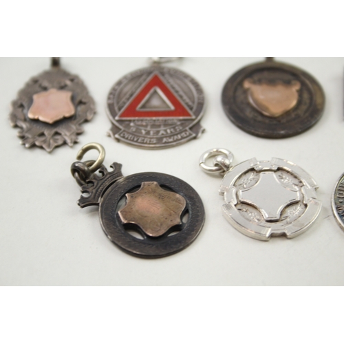 325 - 7 x Antique / Vintage Hallmarked .925 Sterling Silver Fobs / Medallions (63g)