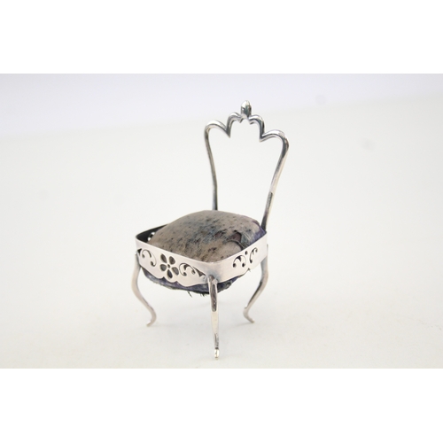 326 - Antique Edwardian 1905 Birmingham Sterling Silver Novelty Chair Pin Cushion 32g