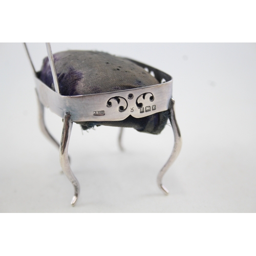 326 - Antique Edwardian 1905 Birmingham Sterling Silver Novelty Chair Pin Cushion 32g