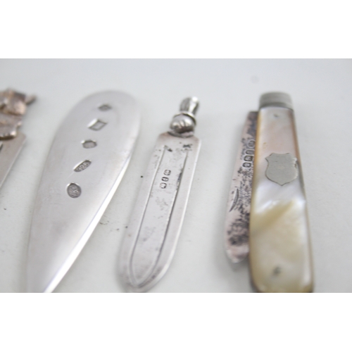 327 - 5 x Antique / Vintage .925 Sterling Silver Bookmarks & MOP Fruit Knife (78g)