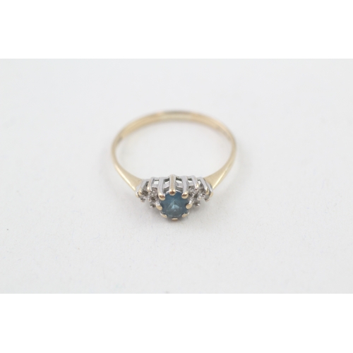 35 - 9ct gold blue topaz & diamond dress ring (1.5g) Size  O