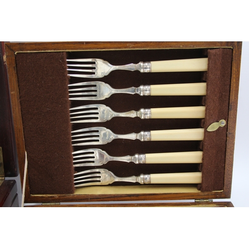 353 - Vintage Cutlery Sets Elkington Parkin Stainless & Fish Set Wooden Canteen x 2