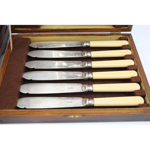 353 - Vintage Cutlery Sets Elkington Parkin Stainless & Fish Set Wooden Canteen x 2