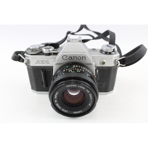 396 - Canon AE-1 SLR Vintage Film Camera Working w/ Canon FD 50mm F/1.8 Lens