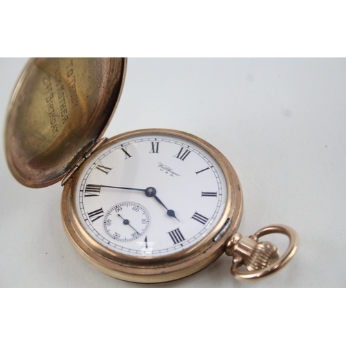 431 - Vintage Waltham Full Hunter Rolled Gold Pocket Watch Hand-Wind Working