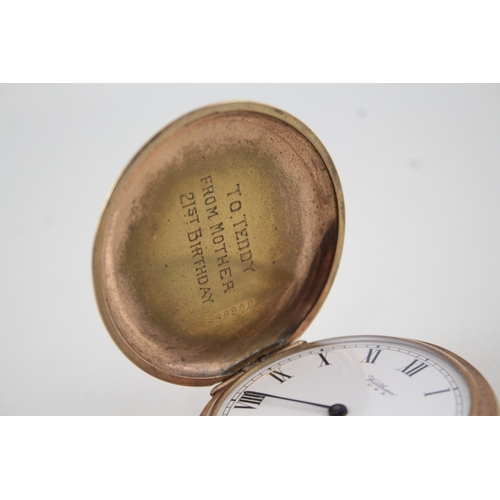 431 - Vintage Waltham Full Hunter Rolled Gold Pocket Watch Hand-Wind Working