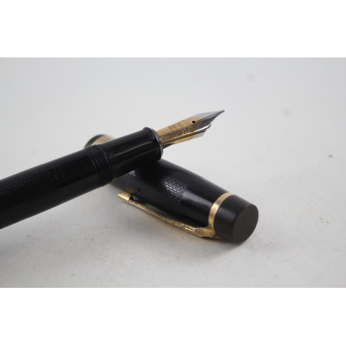 445 - Vintage De La Rue Onoto Magna Black Cased Fountain Pen w/ 14ct Gold Nib WRITING