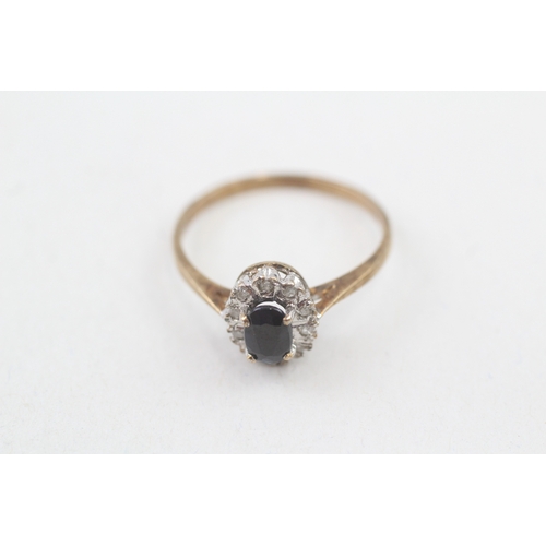 51 - 9ct gold sapphire and diamond halo dress ring (1.8g) Size  P