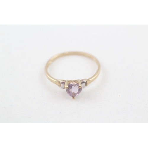 62 - 9ct gold amethyst heart cut solitaire dress ring (0.9g) Size  M