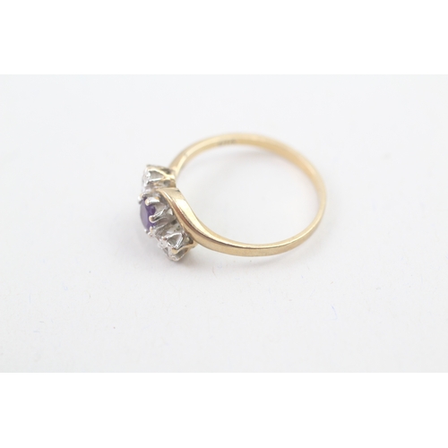 66 - 9ct gold diamond and amethyst trilogy dress ring (2g) Size  O