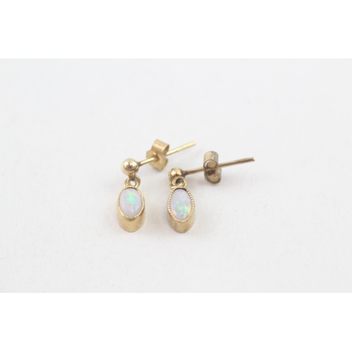 69 - 9ct gold opal cabochon drop earrings (0.6g)