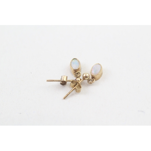 69 - 9ct gold opal cabochon drop earrings (0.6g)