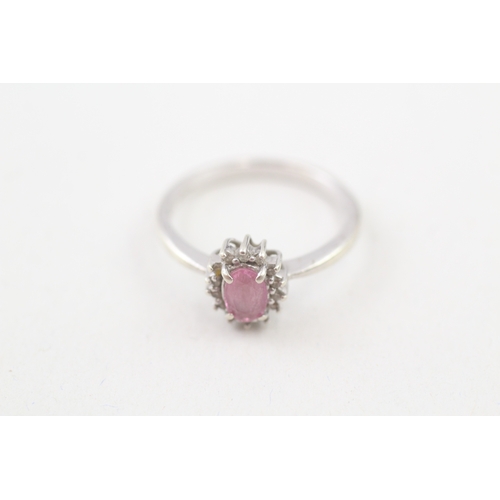 79 - 9ct gold pink sapphire & diamond cluster ring (2.4g) Size  N